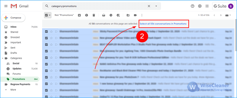 select all mails in gmail