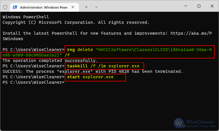 Restore new context menu using command line