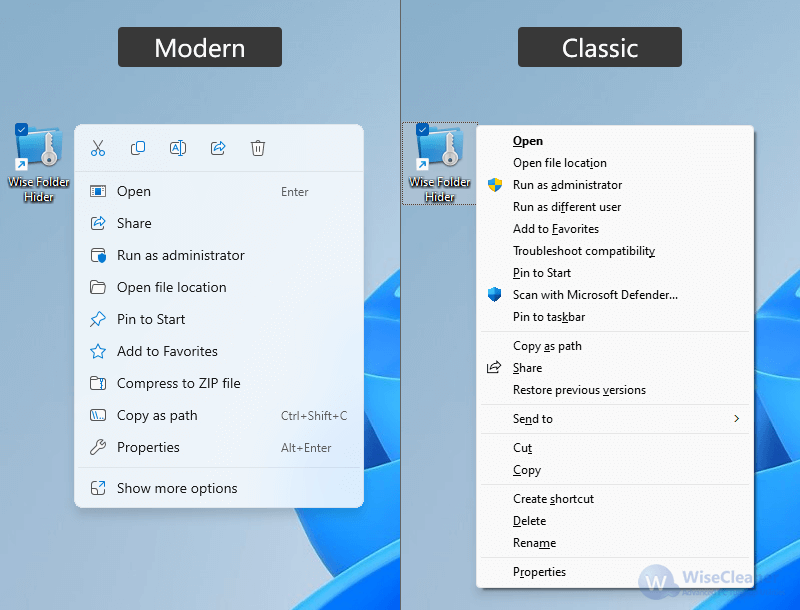 New right-click menu vs. old context menu