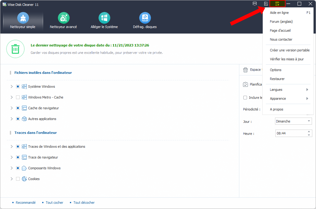 Menu Cleaner 3.1 Menu · Wise Disk Cleaner manual