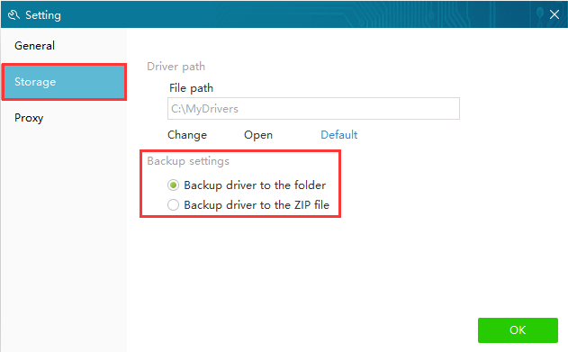 storage settings