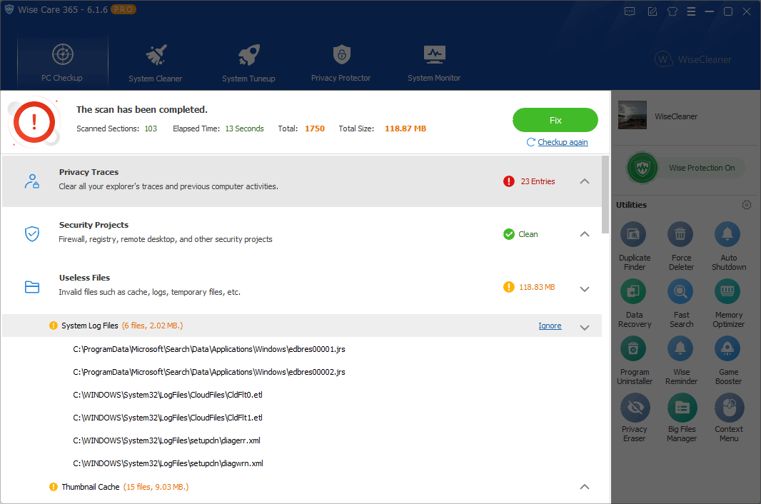 wise care 365 screenshot