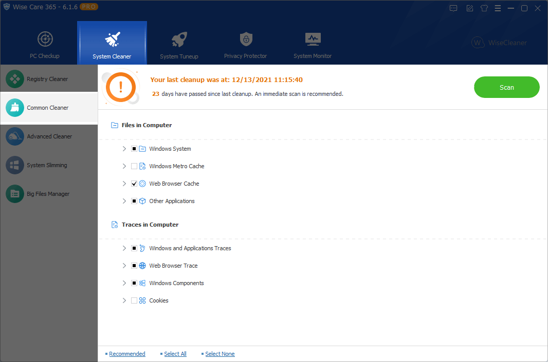 wise care 365 clean local disks