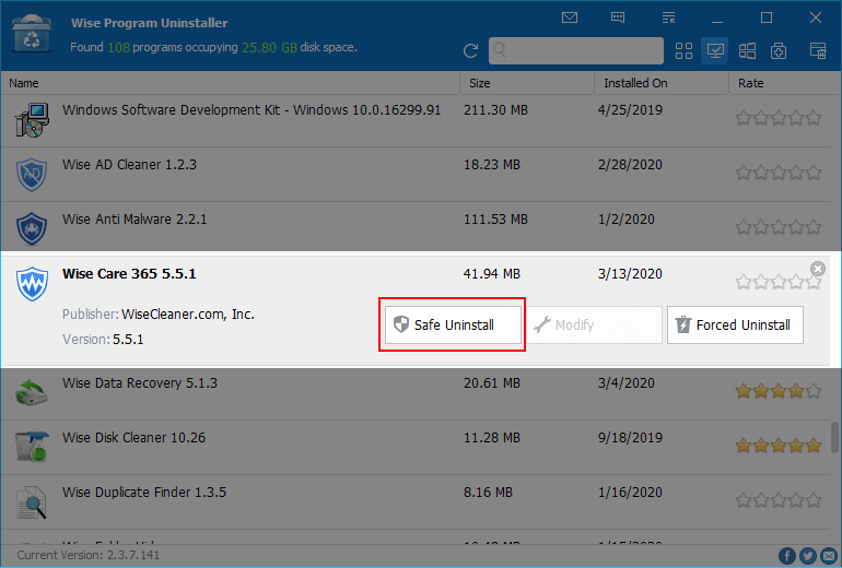 Uninstall wise care 365 by using wise program uninstaller