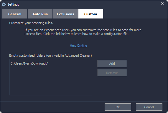 Wise Disk Cleaner settings