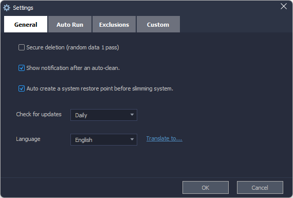 Wise Disk Cleaner settings