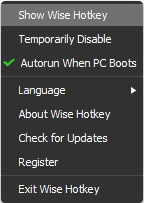 Wise Hotkey menu