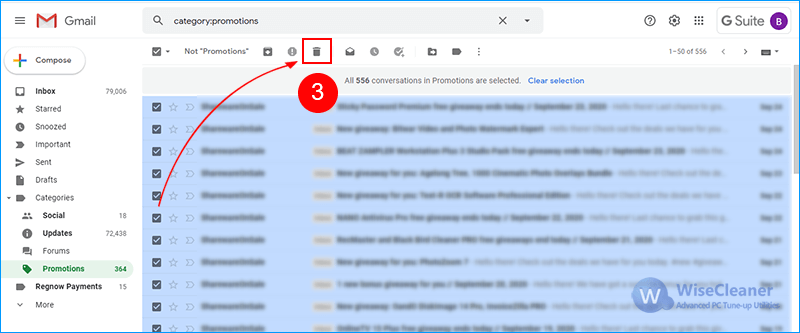 delete all email in gmail
