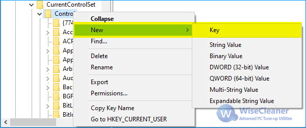 Create new key in Registry Editor