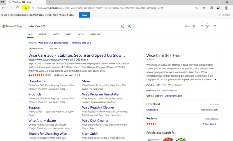 open website with Internet Explorer in Windows 11