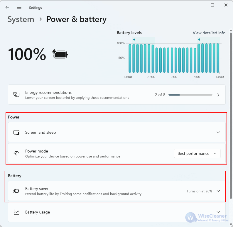 laptop battery settings