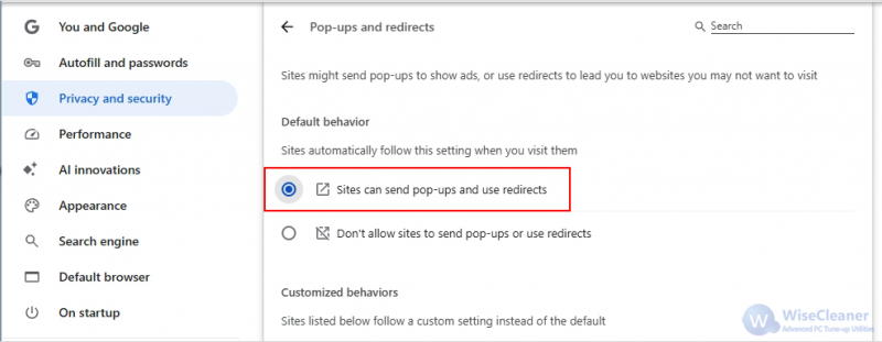 Disable Google Pop-Up Blocking