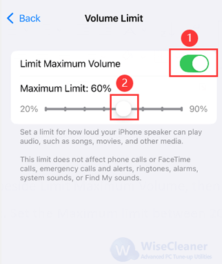 Turn on the toggle beside Limit Maximum Volume. 