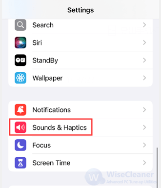 Scroll down to find Sound & Haptics and open it. 