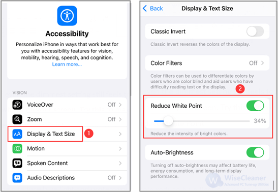 Tap Settings > Accessibility > Display & Text Size > Reduce White Point