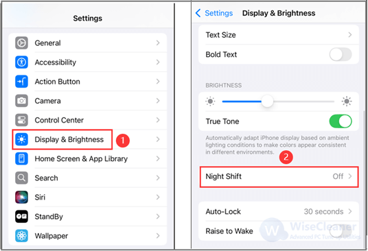 Under Brightness, find and select Night Shift.