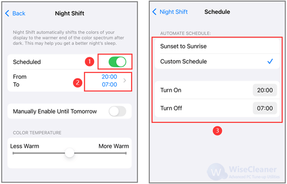 Set times for Night Shift to automatically activate. 