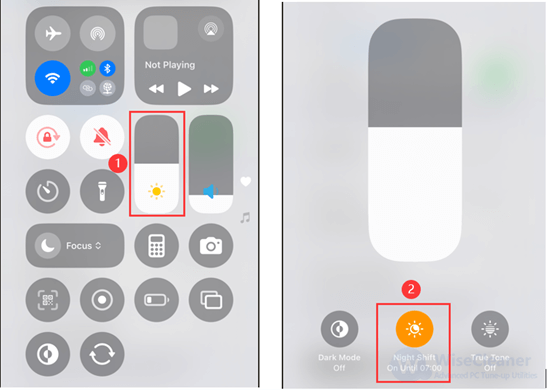 Tap the Night Shift icon to quickly toggle it on or off.
