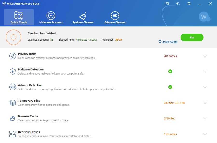 wise anti malware - scan malware